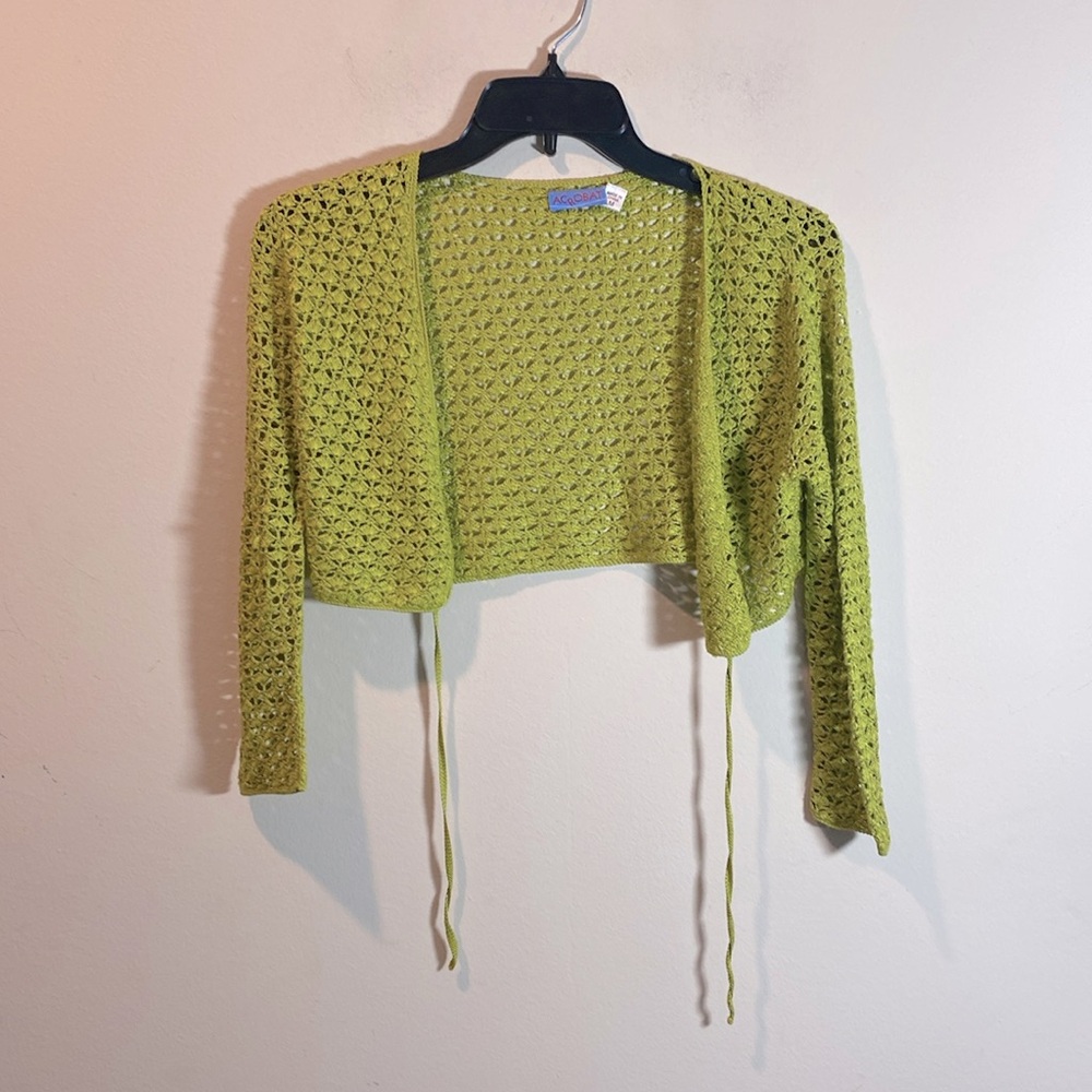 Vintage Acrobat Green Silk Mesh Knit Cropped Cardigan